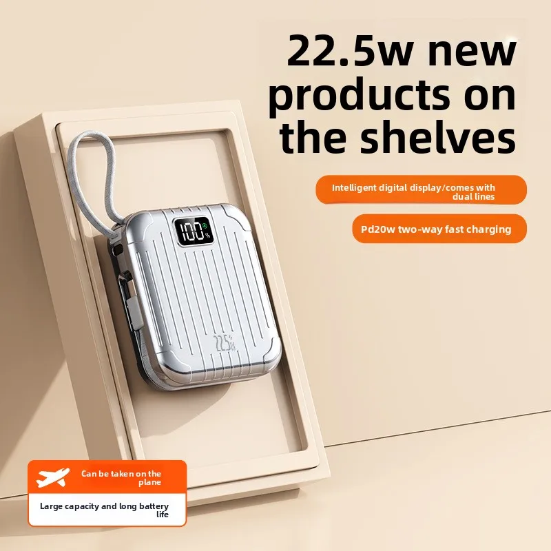 

Мобильный внешний аккумулятор емкостью 10000 мАч PD22.5W с сверхбыстрой зарядкой, мини-банк питания с кабелем, комплект с 2 линиями, внешний аккумулятор