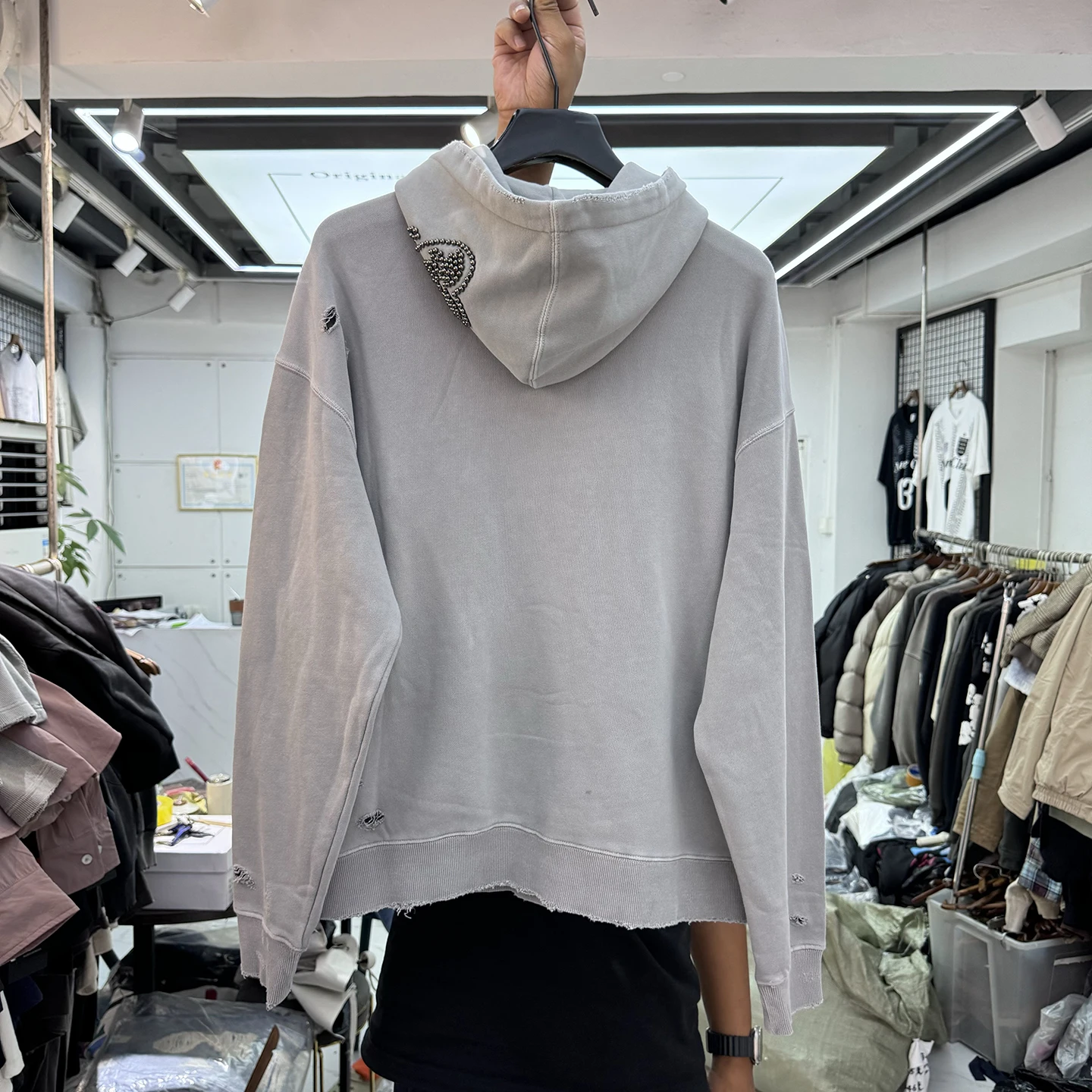 Retro American Washed Hole Pearl Craft Jacket Autumn Winter High Definition Portrait Print Loose Hoodie Sweatshirt for Men An...