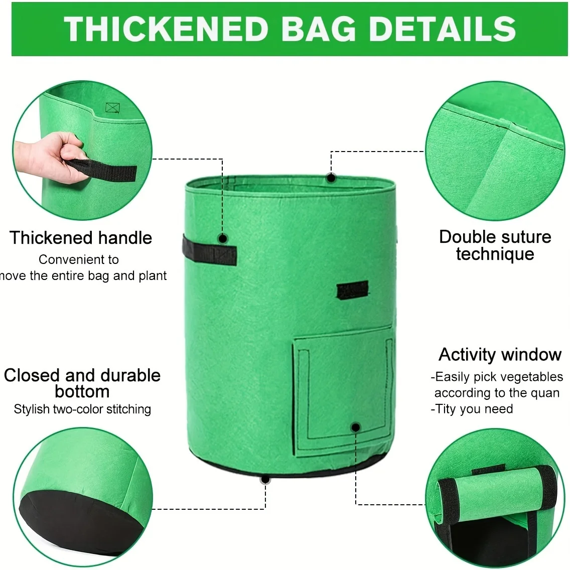 SPONDWILD 10 Gallon Potato Grow Bag with View Window, Grass Green Non-Woven Planter for Easy Growth Monitoring, Root Vegetable C