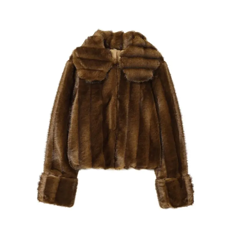 Women's Short Artificial Fur Effect Jacket Coat Skirt Set Autumn Winter New Arrival Fashion Outerwear Long Sleeve Adult Size