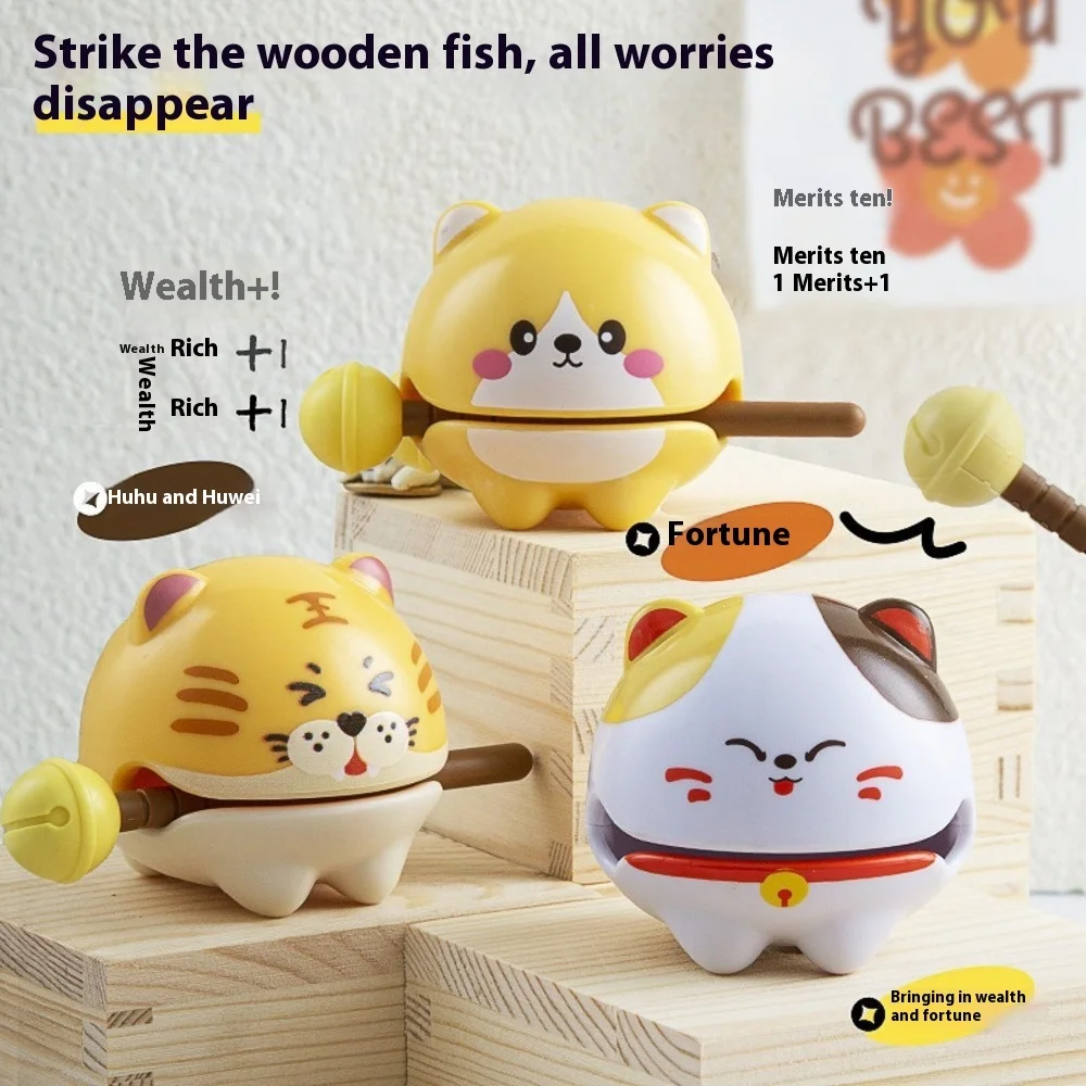 木製魚仏デスクトップ装飾ストレスリリーフ不安軽減オフィスおもちゃ瞑想リラクゼーションギフト在宅勤務用