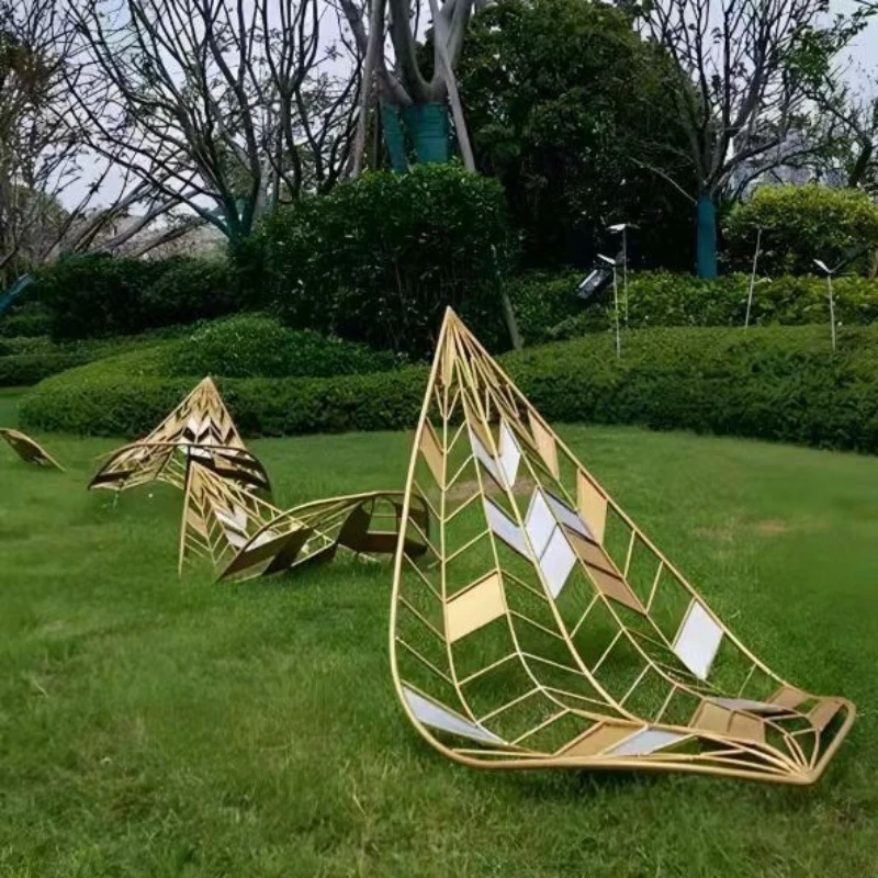 C69 stainless steel leaf sculpture ornament garden scenic spot sculpture park courtyard maple leaf sketch bamboo leaf customized