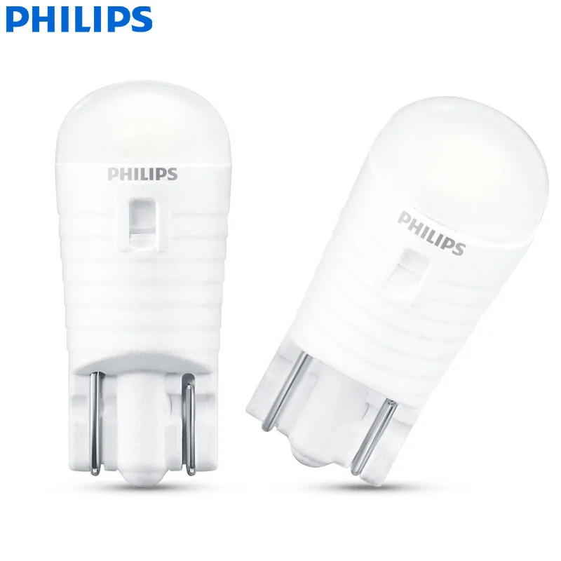 Philips LED T10 W5W Ultinon Pro3000 6000K White Turn Signal Lamps Car Interior Light Number Plate Door Bulbs 11961U30CWB2, 2pcs