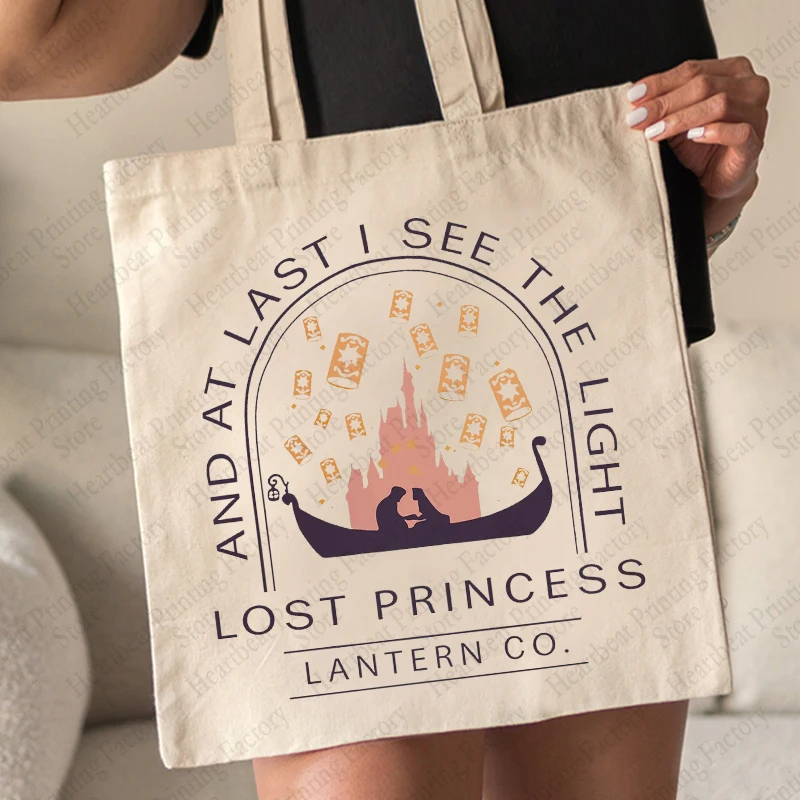 Rapunzel Lost Princess Pattern Tote Bag Canvas Lantern Co. Shoulder Bag Women\'s Reusable Shopping Bags Best Gift for Movie Lover