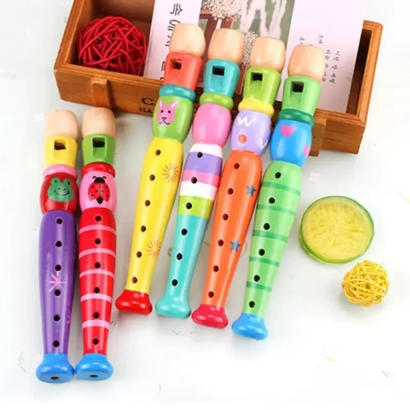 1 PC ไม้การ์ตูนขลุ่ยเด็ก Clarinet 6 หลุม Piccolo ของเล่นเด็กเครื่องดนตรีของเล่น Early Education ตรัสรู้