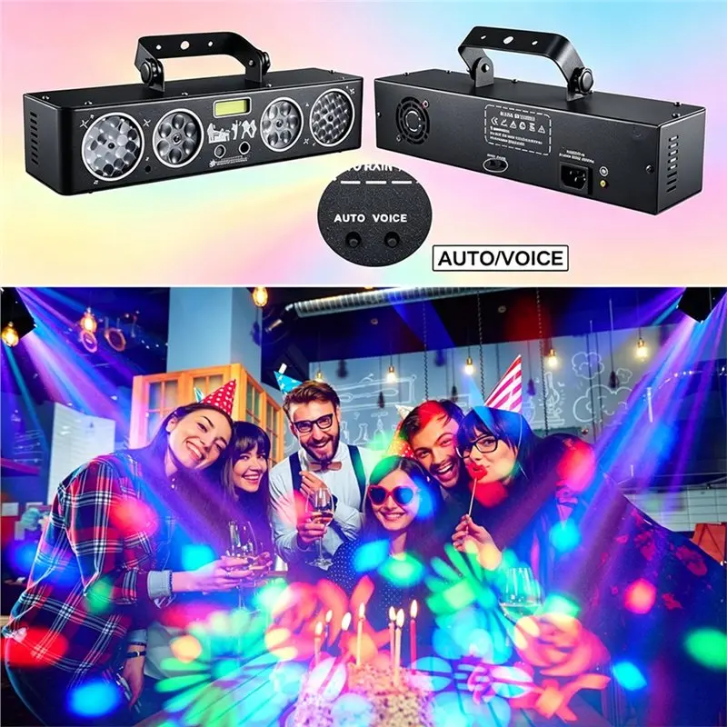 ABNL Auto Mode RGB LED Stage Light 6 In 1 Sound Activated Laser Strobe Effect DJ Party Light For Disco Club Show Wedding EU Plug