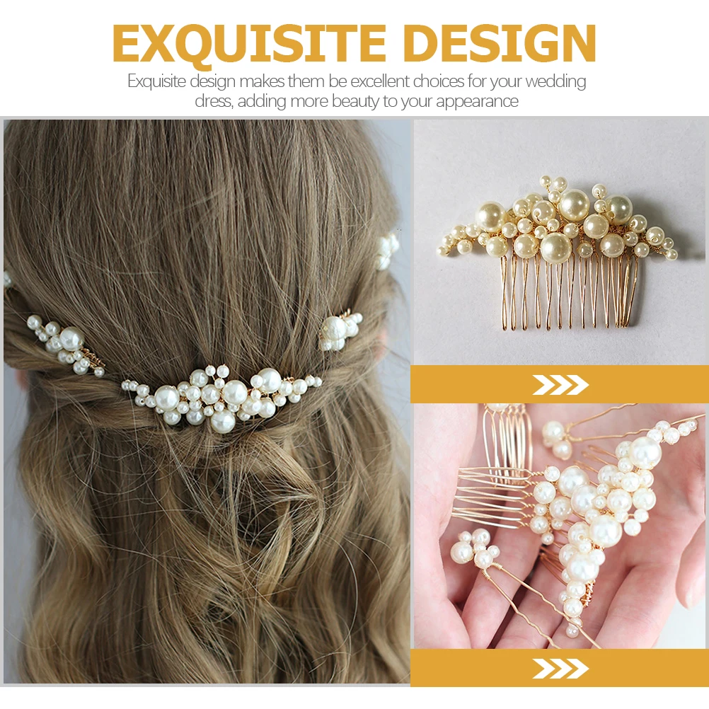 

3pcs Pearl Accessories Bridal Side Combs Wedding Hair Comb Elegant Headpiece for Bride Women Comfortable Durable Lightweight