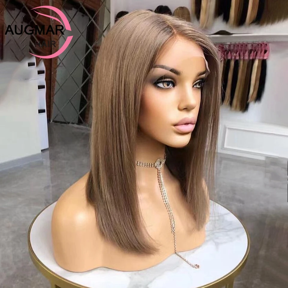 13x4 Ash Brown Bob Wig Lace Front Human Hair Wigs Transparent 13x6 HD Lace Frontal Wig Short Straight Human Hair Wigs For Women