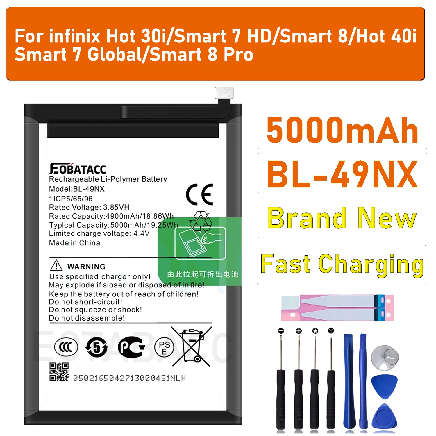 2026 years new BL-49NX Replacement Battery For lnfinix Hot 30i/ X669/ X6516/smart 7 HD/smart 8 phone Batteria+ Free Tools
