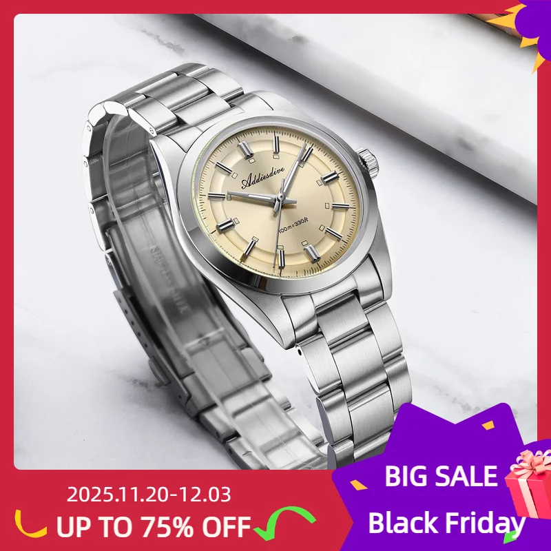 

ADDIESDIVE NEW Quartz Watch For Men Stainless Steel Bubble Dome Mirror Pot Cover Glass Waterproof 100m Dive Male Watches AD2515