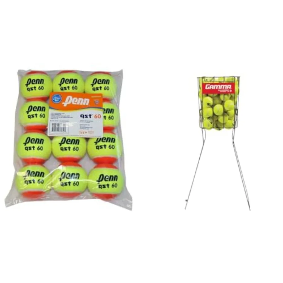 

QST 60 Tennis Balls for Beginners - Gamma Sports Tennis Ball Hopper Holds 75 Balls