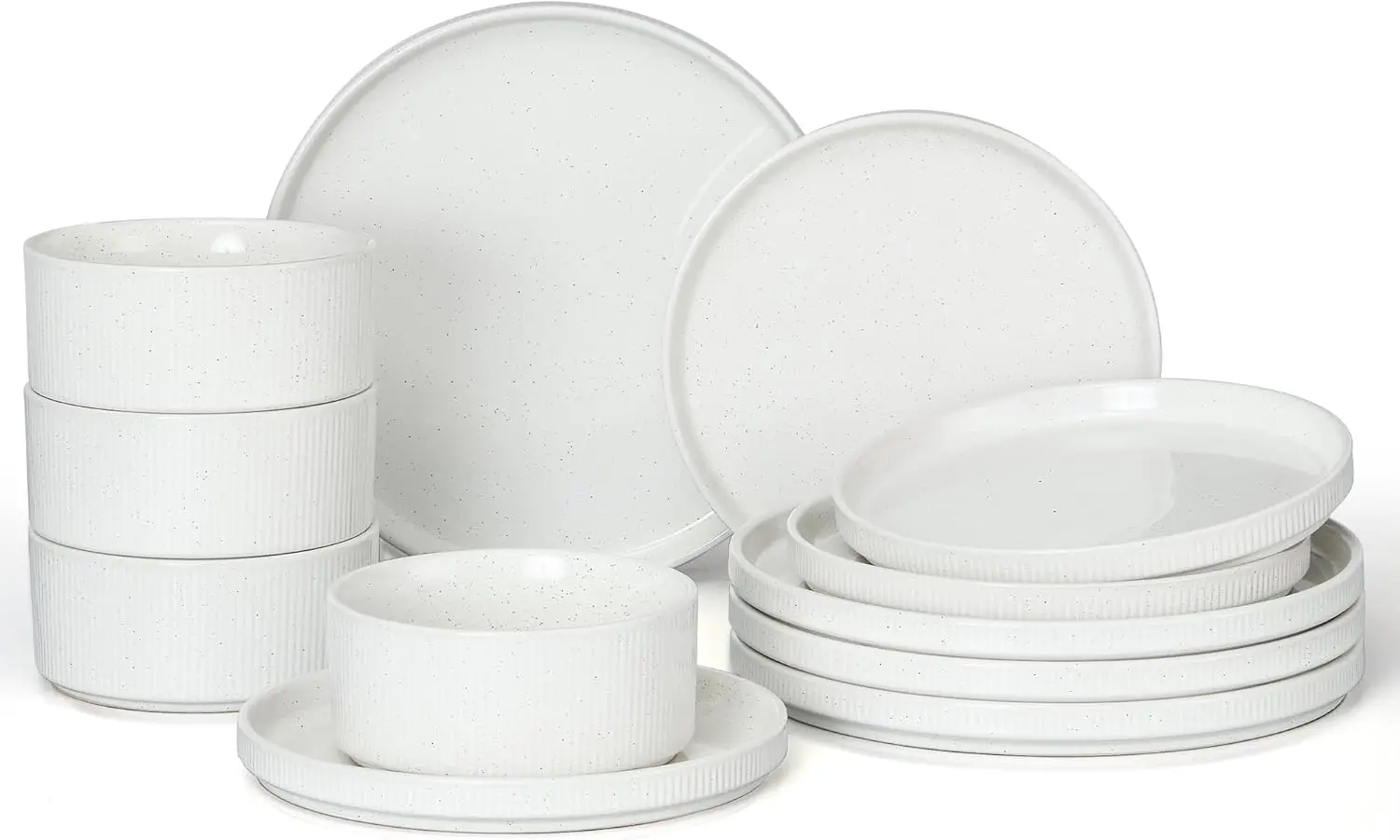 

12-Piece Plates and Bowls Sets, Stoneware Dinnerware Dishes Sets for 4, Kitchen Modern Dining Dishware, Chip & Scratch Res