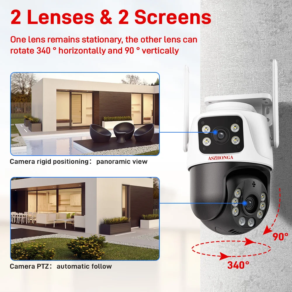 6MP WIFI Surveillance Camera Dual Lens AI Human Detection Auto Tracking Outdoor Wireless Security Camera for Security Protection