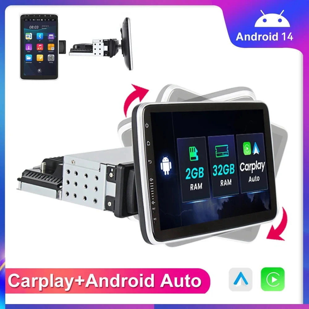 

Rotation 10.1" Android 14 2GB +32GB Car multimedia Player 2 din Radio 1Din For Toyota Kia Nissan LADA VW FORD Carplay Head Unit