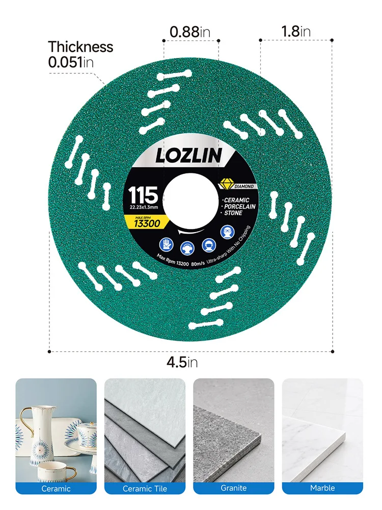 1/3 Stück 115mm Diamant-Trennscheibe für Winkelschleifer, vakuumgelötet, zum Schneiden von Keramik, Porzellan, Marmor und Glas – Detail 1