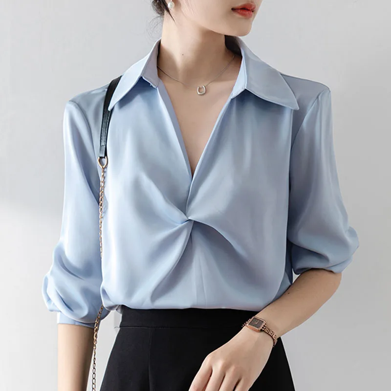 Fashion Turn Down Collar Women Shirt Solid Long Sleeve Shirt Blouse Women Tops Camisas Blusa Blusas Camisas De Mujer Shirts M959