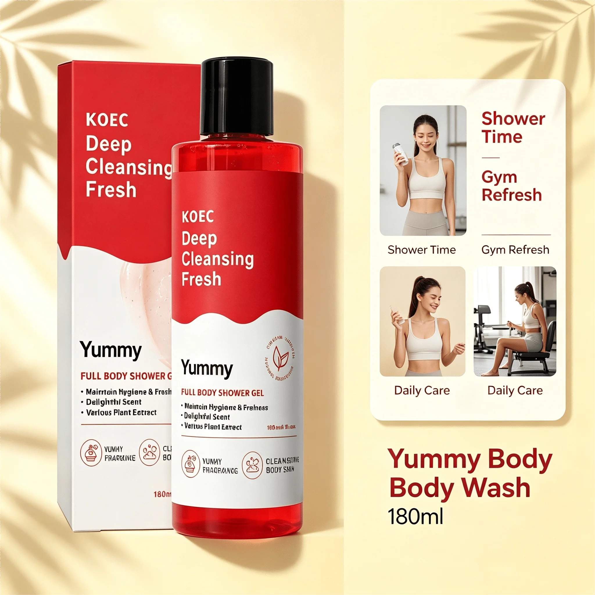 Yummy Gentle Body Wash with Soothing Aloe & Nourishing Oil Blend, Light Texture Quick-Rinse Shower Cleanser Without Sticky Residue, Daily Body Skin Care, Authentic Korean Bath Product, Thoughtful Gift for Ladies, 180ml