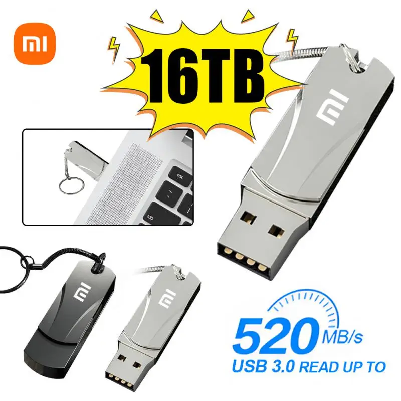 XIAOMI 2TB Pendrives High Speed Mini Metal USB Flash Drives 4TB 8TB 16TB Black Pen Drive Memory Stick Golden External Storage