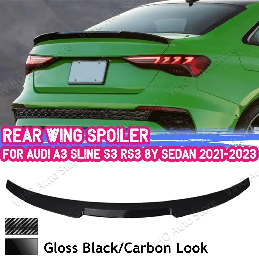 

For Audi A3 Sline S3 RS3 8Y Sedan 2021 2022 2023 Rear Spoiler Wing Trunk Lip Tail Trunk Spoiler Glossy Black / Carbon Fiber Look