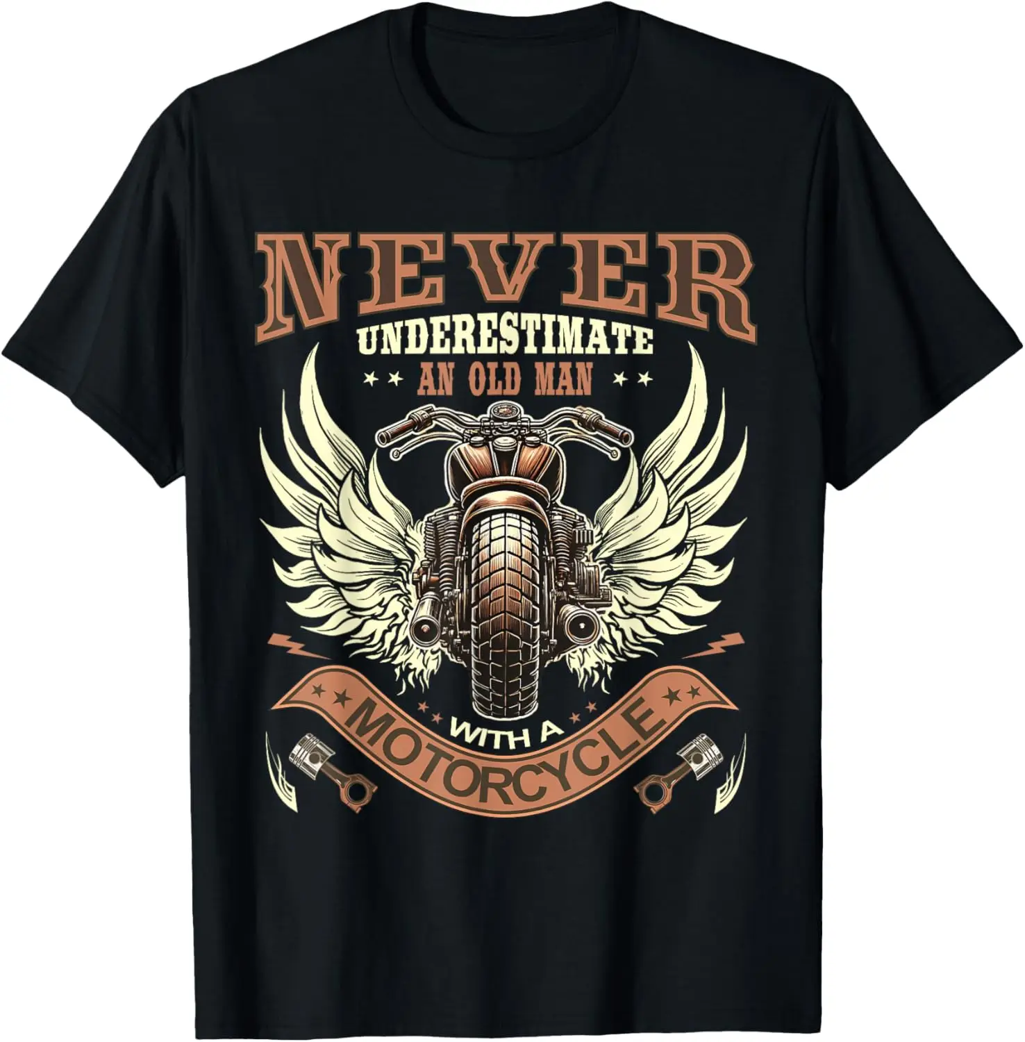 Never Underestimate An Old Man On Motorcycle Biker T-Shirt 100% Cotton Trendy Y2K Short-Sleeve Tee-Soft, Quick-Drying,