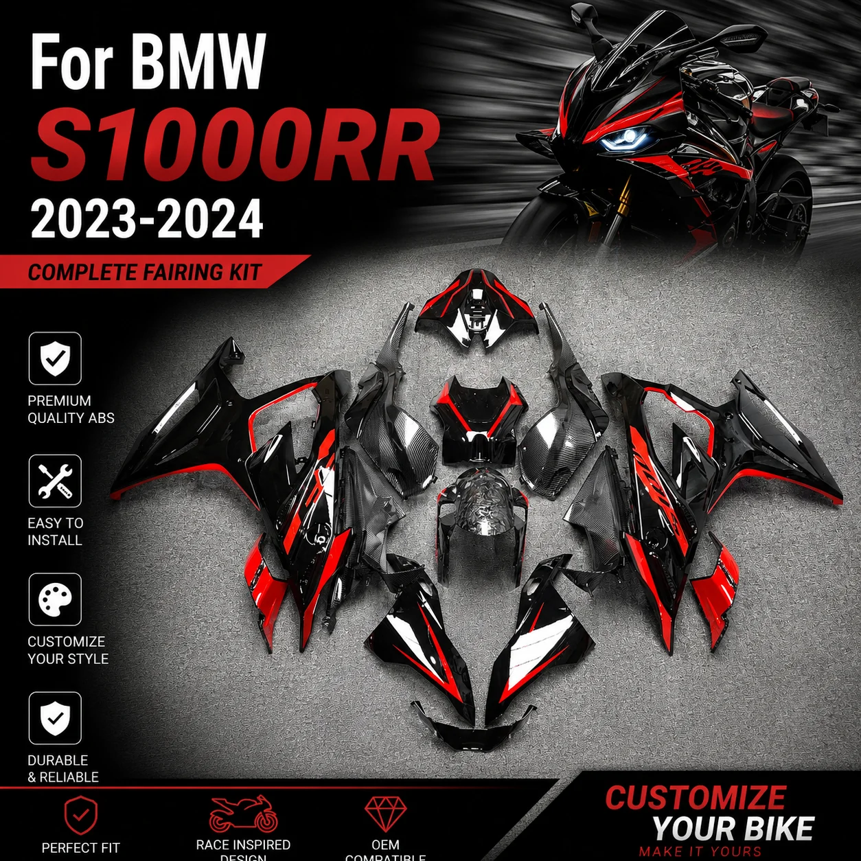 

For BMW S1000RR 2019 2020 2021 2022 Motor Fairing Kit Injection Mold ABS Plastics Bodywork S1000 RR Cowling Frame Cover Parts