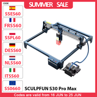 SCULPFUN S30 Pro Max 20W Laser Engraver Cutter, Automatic Air-assist, Laser Focus, 32-bit Motherboard, Replaceable Lens, Laser
