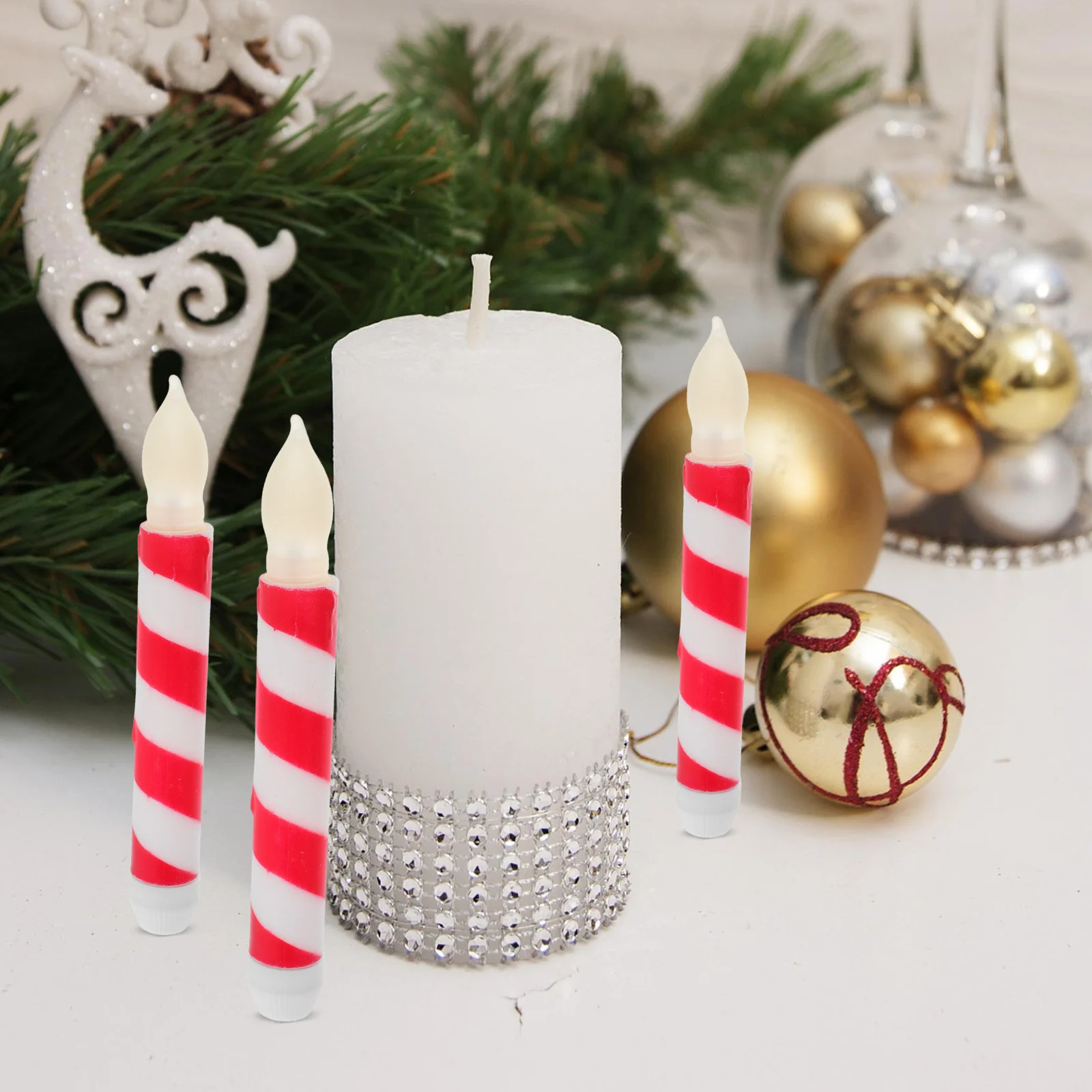 

6Pcs Flameless Taper Candles Stripe Design LED Flickering Warm White Light Safe Decoration for Party Home