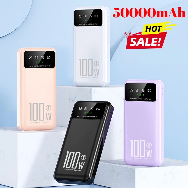 New 50000mAh Portable Power Bank 100W Fast Charger High Capacity External Battery Pack Mobile Power for iPhone Samsung Xiaomi