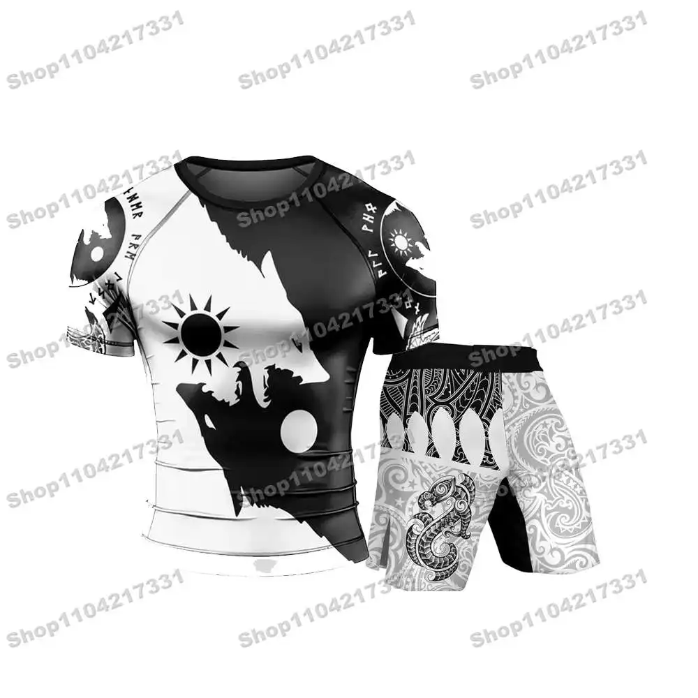 6th Spring Newly Rash Guards Surfing Jersey Beach Shirts Swimwear Diving Gym Shorts MMA BJJ Men Jiu Jitsu Fitness Sets
