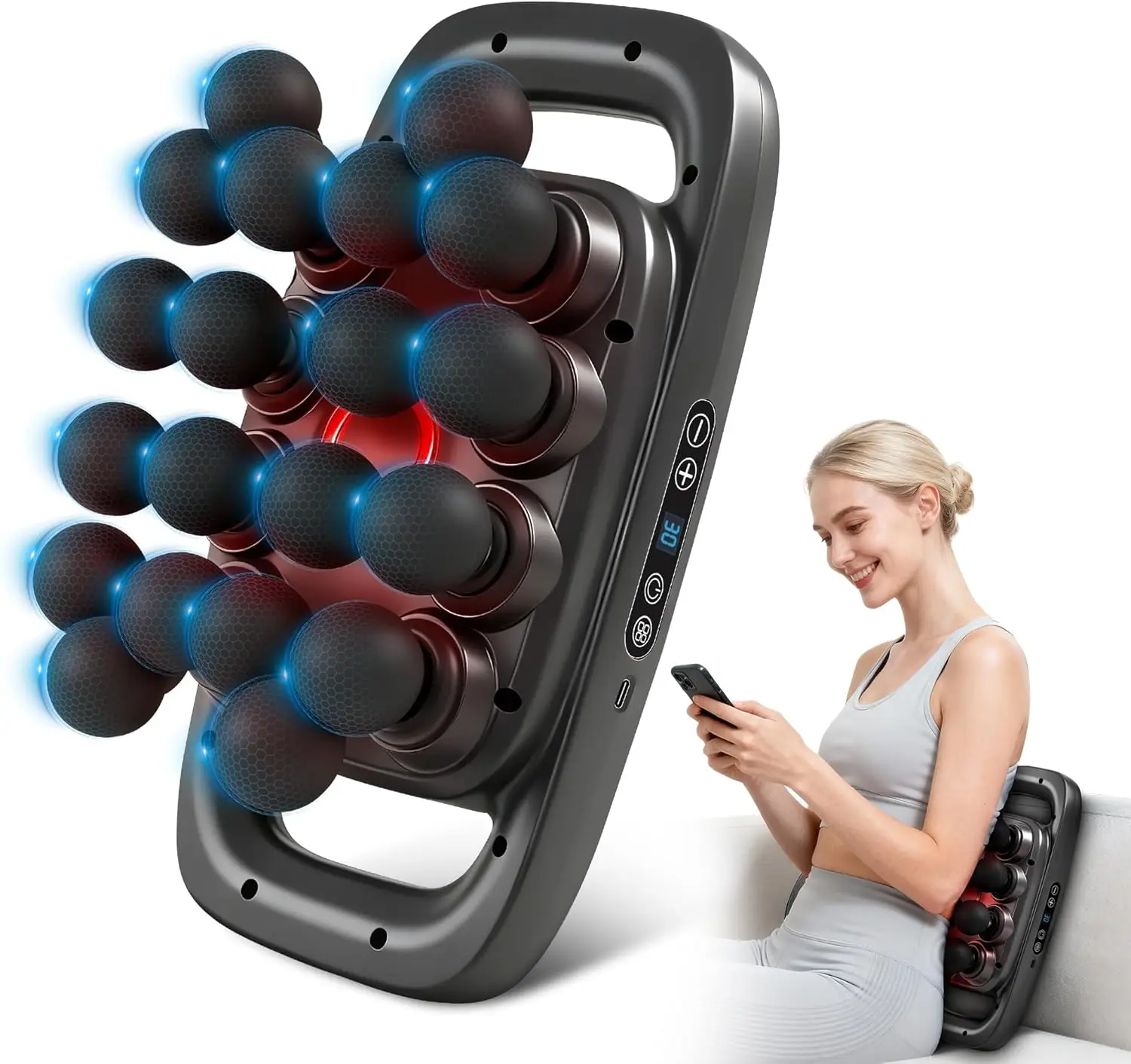 Deep Tissue Massage Gun with 20 Heads, 3 Modes & 30 Levels for Muscle Pain Relief in Back/Shoulders/Legs
