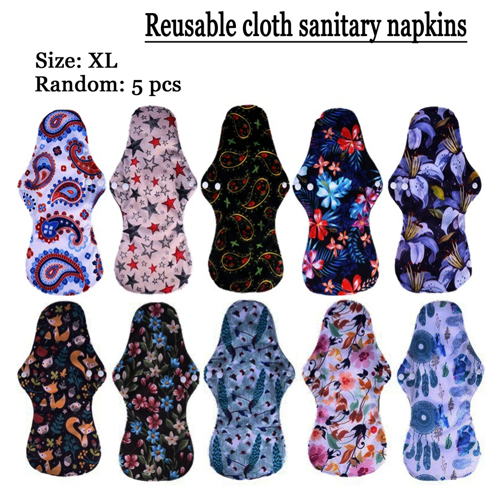 

5Pcs Menstrual Bamboo Charcoal Cloth Sanitary Pad Reusable Washable Cloth Pad Breathable Leak Proof Menstrual Cloth Sanitary Pad