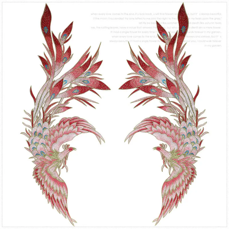 Chinese Style Phoenix Patches for DIY, Embroidery, Symmetrical Fabric, Multi-color, Glue-free, Sew-on