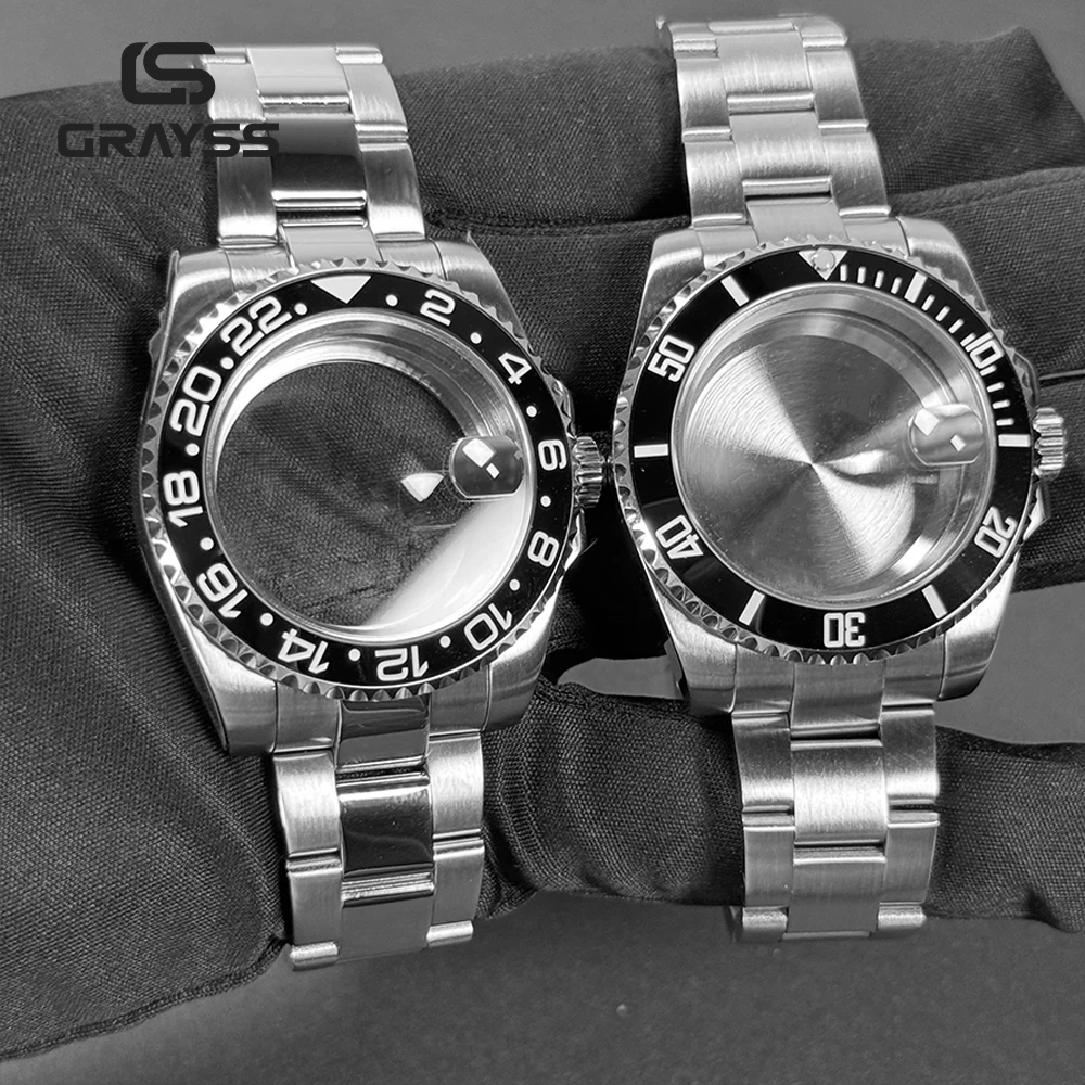 Blak Bezel 40mm Diver Waterproof For SUB NH34 NH35 NH36 Movement Sapphire Glass Watch Case Mod Glass Back 20atm Steel Bracelet