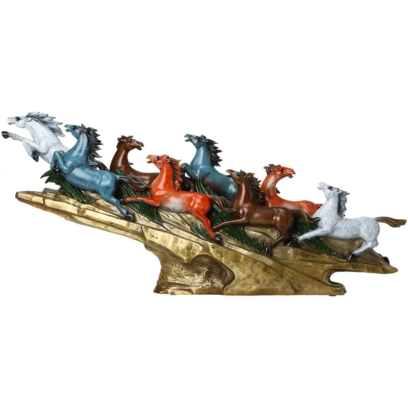 Corporate Gifts Brass Colorful Feng Shui 8 Galloping Horse Statue