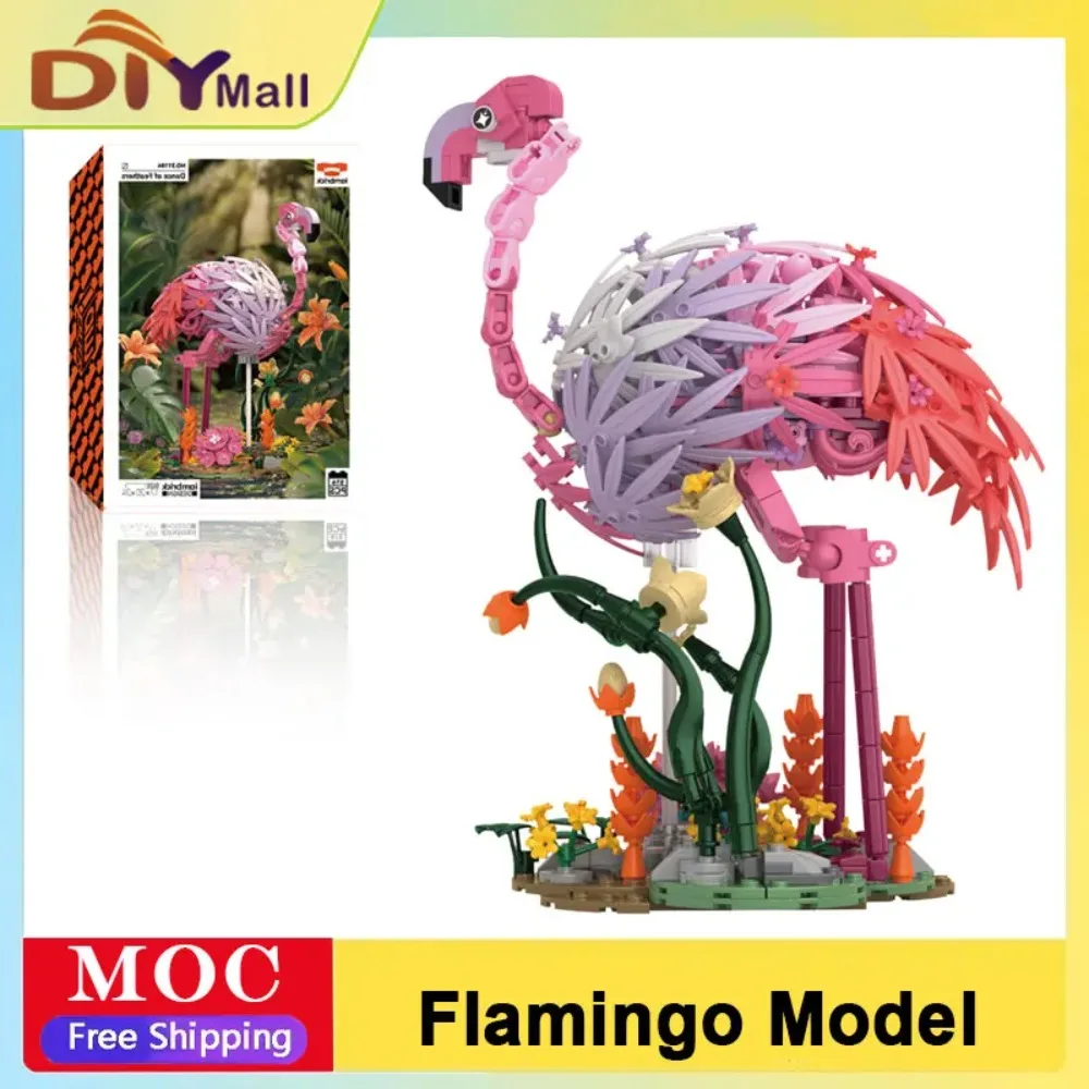 

MOC 516 шт. модель фламинго, набор строительных блоков, страусиные животные, украшения, маленькая сборка частиц, сделай сам, развивающая игрушка для детей