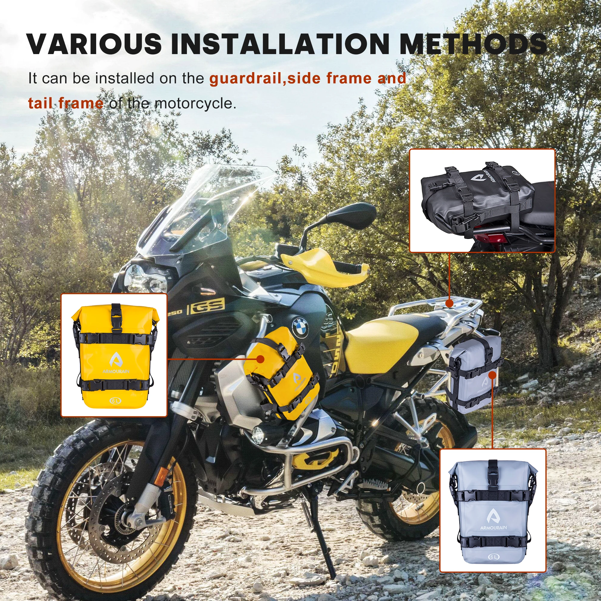 Motorcycle Crash Bar Waterproof Bag Side Frame Bag 6L/8L/15L With Shoulder Strap Motorcycle Riding Tool Storage Accessories
