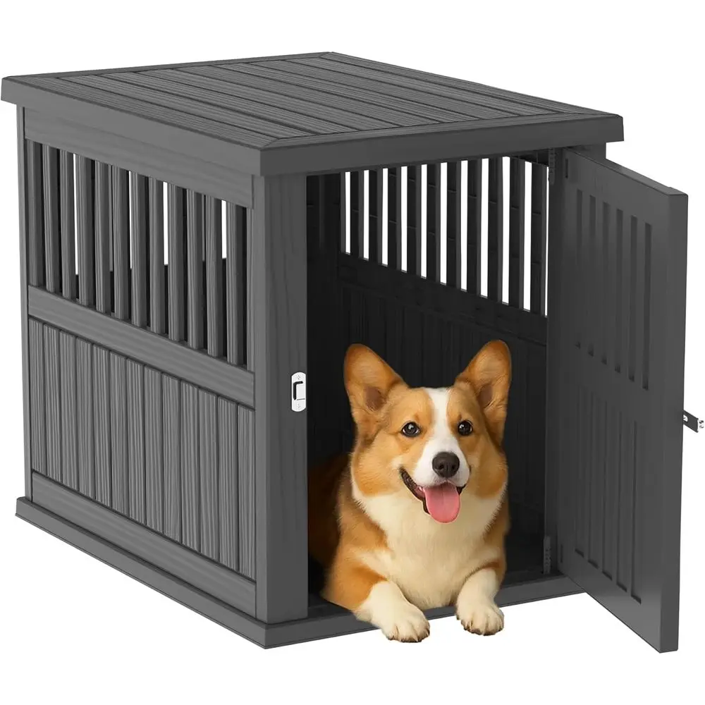 

Sturdy Lockable Dog Crate with Decorative End Table, Ideal for Small to Medium Dogs, Easy Assembly and Cleaning, Black