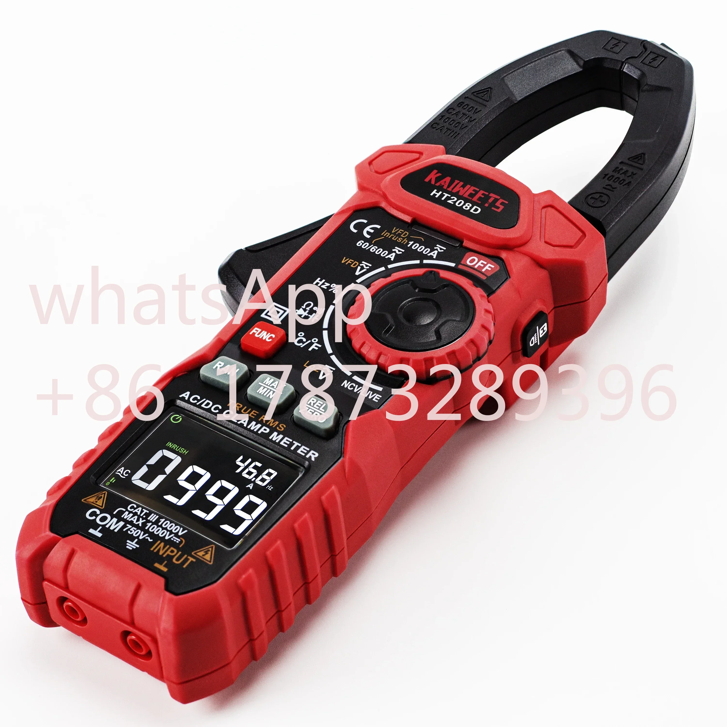 KAIWEETS HT208D 1000A Current Digital Clamp Meters Ammeter Test Electrical Multimeter Clamp Meter AC DC Digital