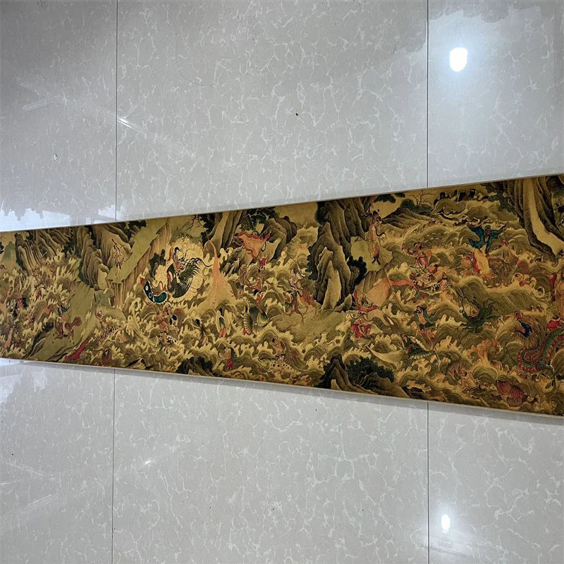 لوحة تمرير طويلة قديمة في الصين، لوحة ألوان مائية لـ Qiu Ying من ثمانية الخالدين معبر البحر القابل للجمع #3