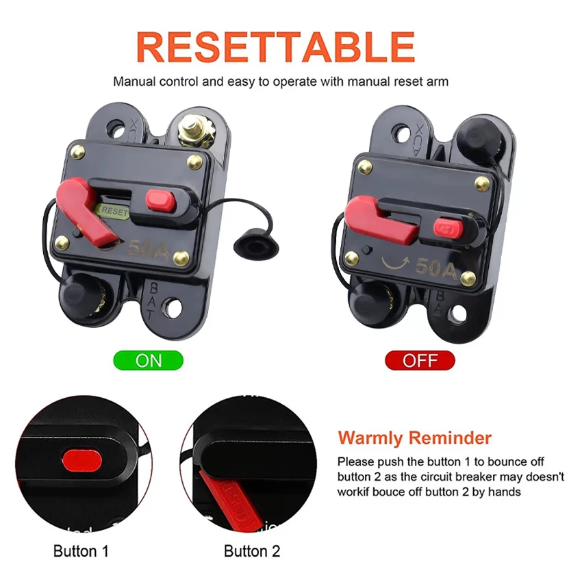 Resettable Fuse Circuit Breaker 12V 24V DC Car Truck Audio Amplifier Overload Protection Fuse Holder 100A 200A 300A