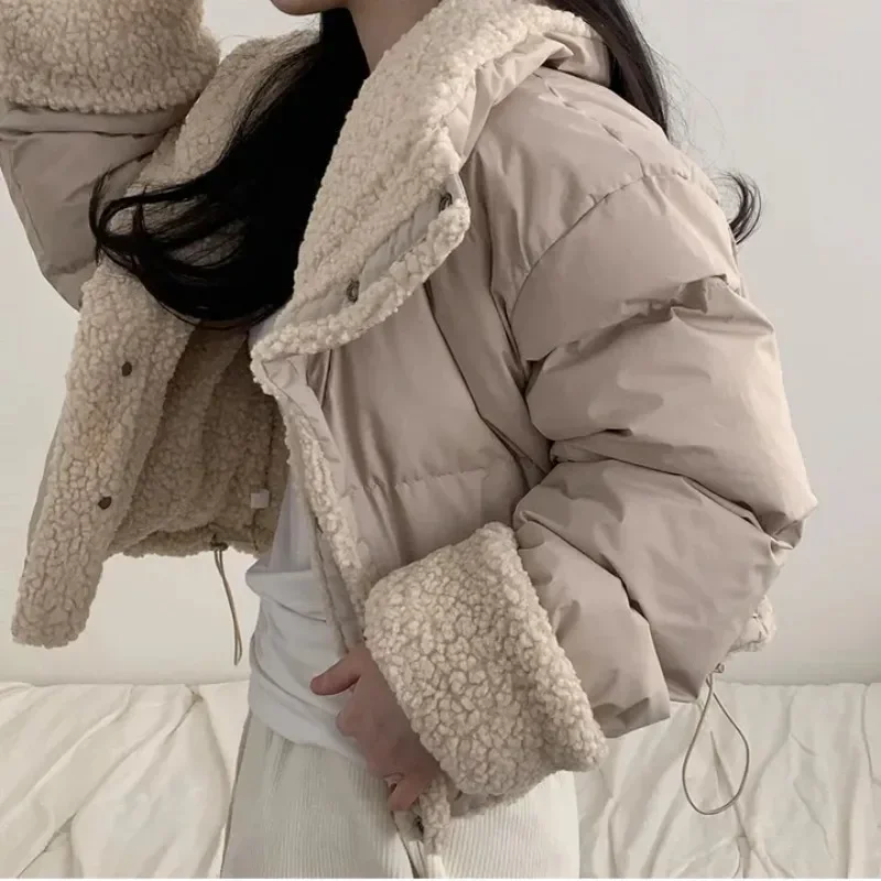 Double-sided Wear Women's Cotton-Padded Jacket 2024 New Winter Chic Fashion Furry Patchwork Cotton-Padded Jacket Short parkas