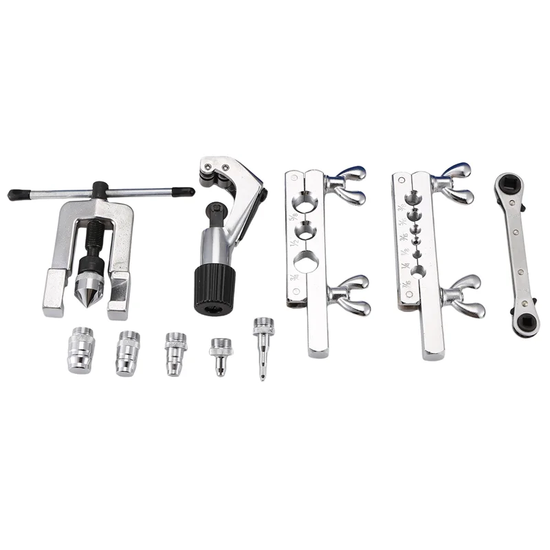 

Single Flaring Tool & Swaging Tool Kit For HVAC, Tubing, Copper Pipe Flaring With Tubing Cutter & Ratchet Wrench