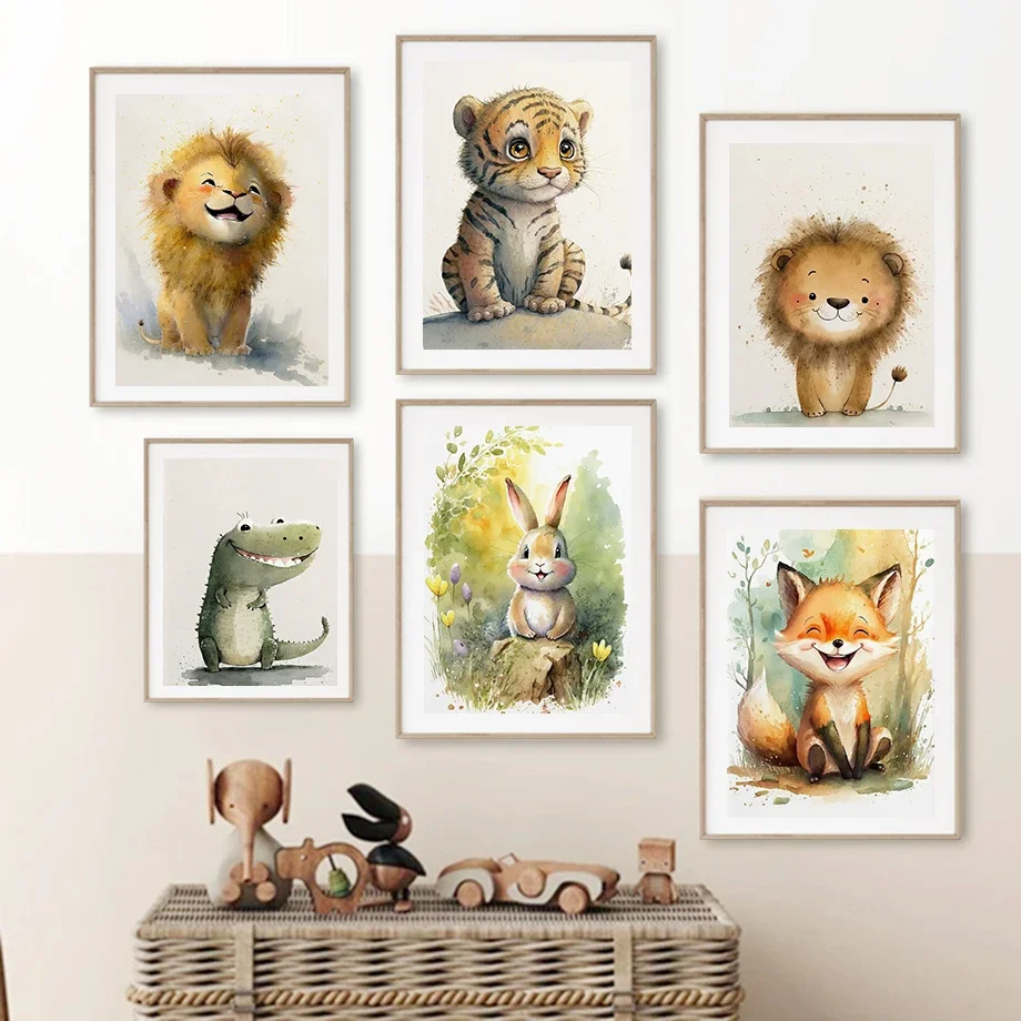 الحد الأدنى قماش الملصقات سعيد الحيوان الصغير الفيل الأسد الثعلب كوالا الطفل موضة اللوحة جدار الفن ديكور غرفة المعيشة المنزلي #2