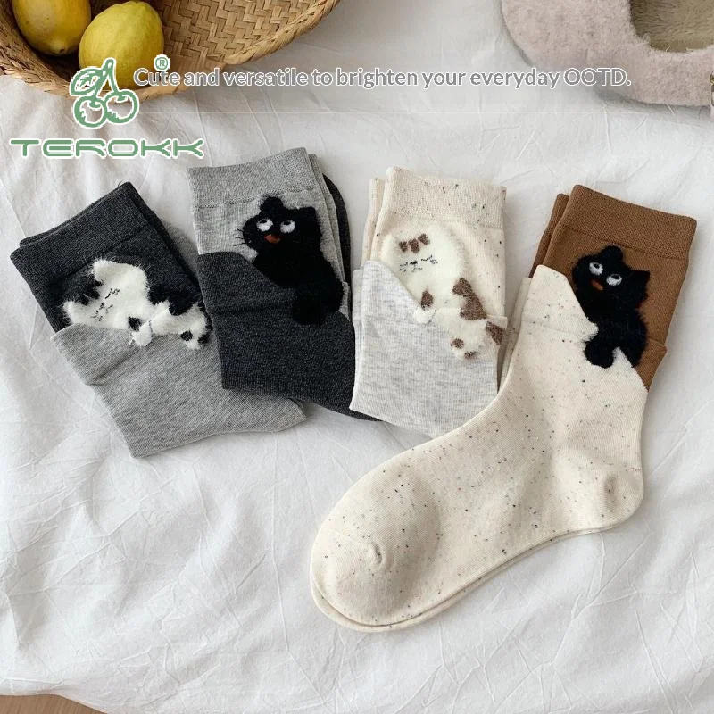 جوارب كاجوال مطبوعة على شكل قطة ثلاثية الأبعاد للأزواج؛ تصميم متوسط الأنبوب مع ميزات مريحة وامتصاص العرق للرجال والنساء. #4