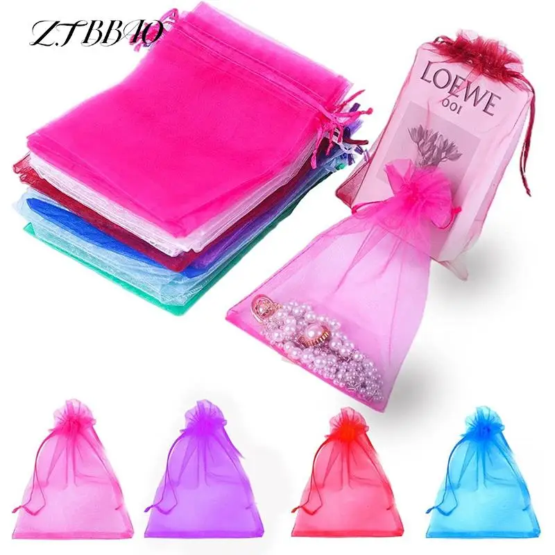 100pcs Colorful Organza Drawstring Bag Jewelry Packaging Bags Wedding Gift Storage Drawstring Pouches 10x12cm/10x15cm/13x18cm