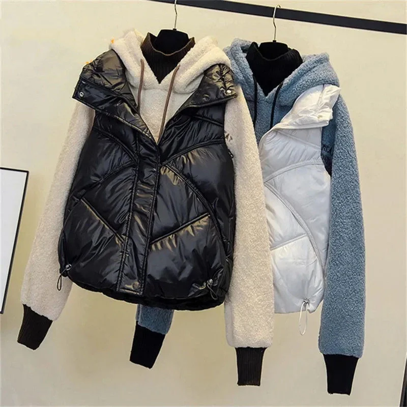 

Autumn Winter 2024 Glossy Sleeveless Jacket Large Size New Down Cotton-Padded Vest Coat Women Fashion Female Waistcoat Tops Tide