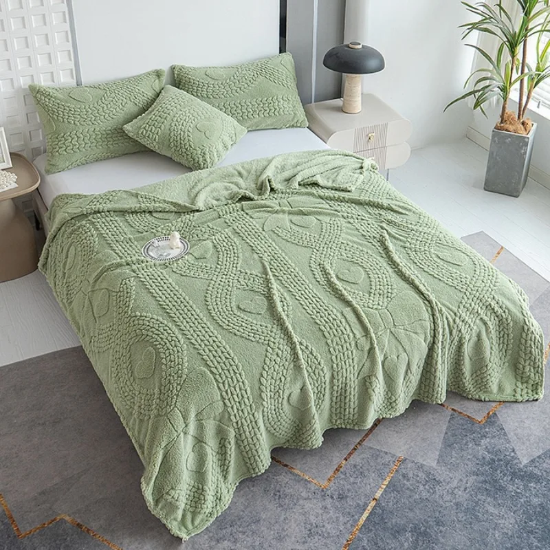 

2025 spring and summer new Tafu fleece blanket solid color jacquard simple blanket multi-functional blanket no pillowcase