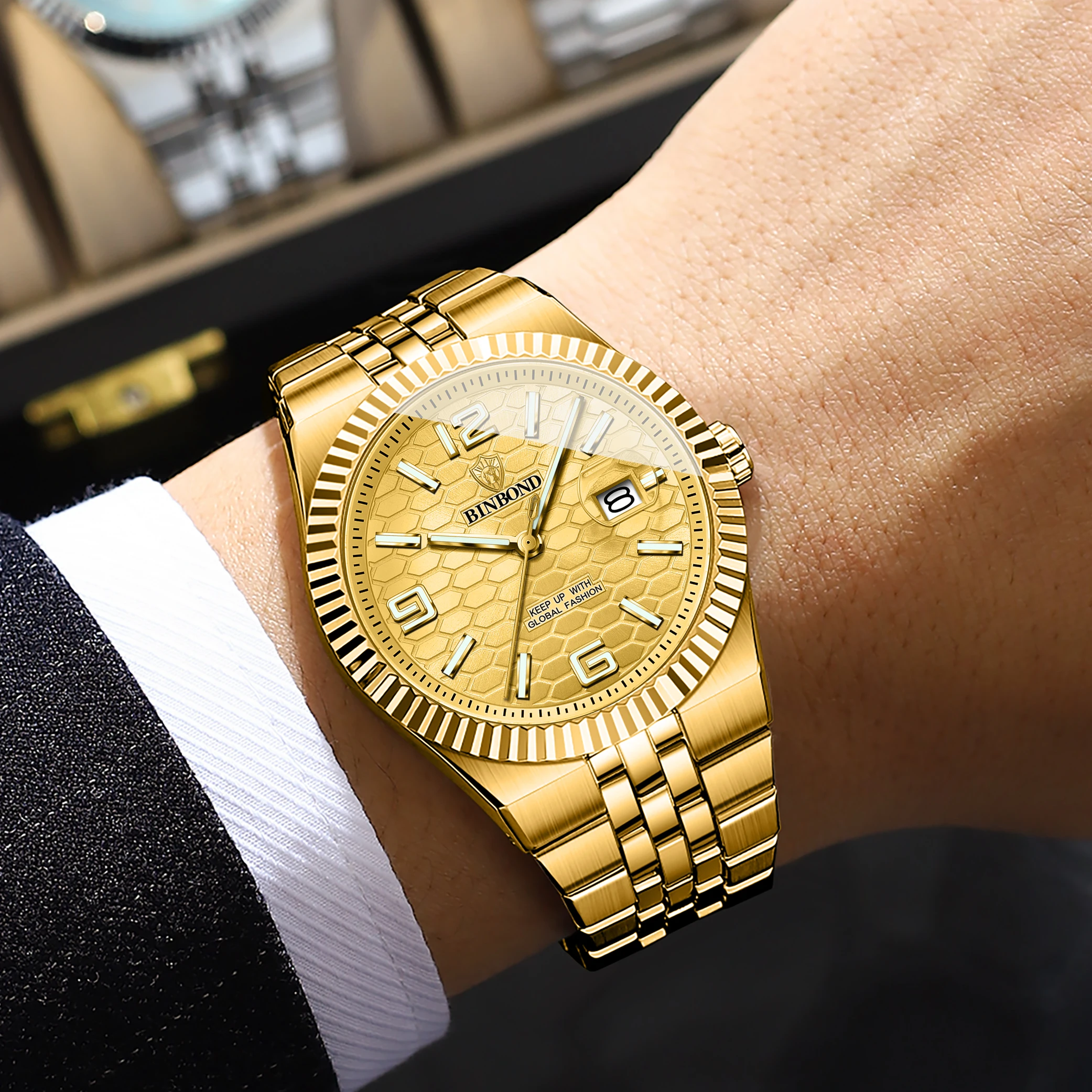 2025 New Luxury Original Sport Wrist Gold Watch For Men Quartz Steel Waterproof Dual Display Military Watches Relogio Masculino