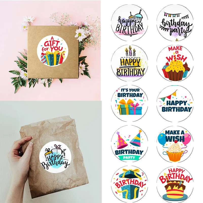 24-70pcs Happy Birthday  Self-adhestive Stickers Funny Birthday Gift Decoration Tag Sealing Label Water Color Birthday Labels