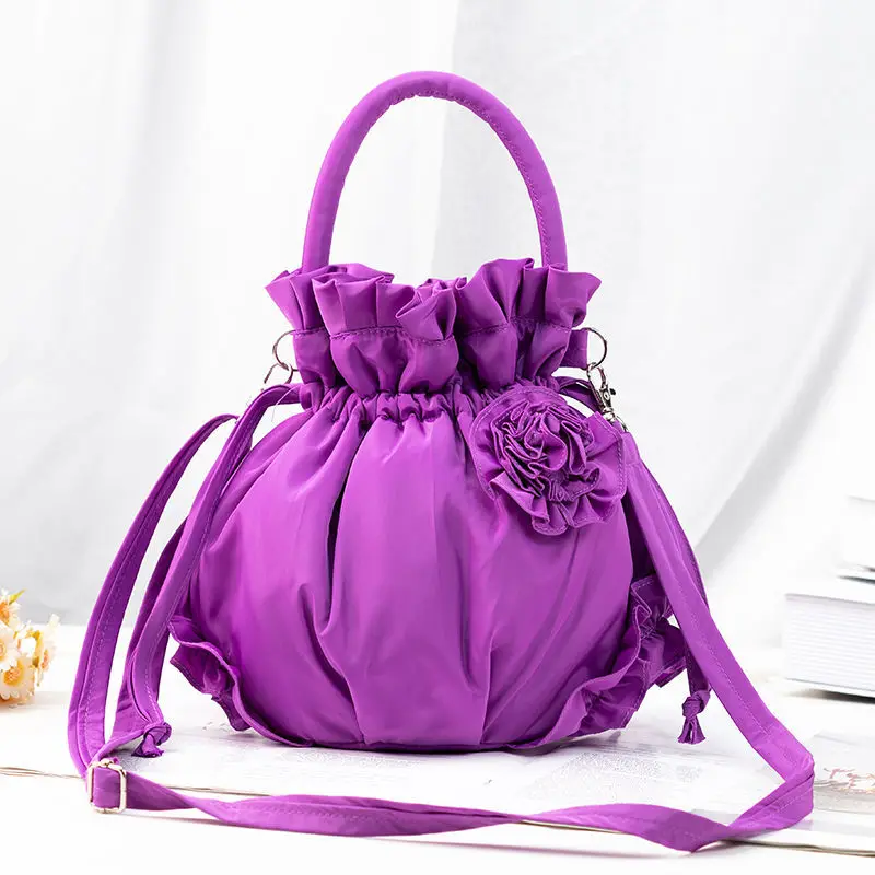 2024 New Vintage Flower Cloth National Style Handbag Female Mother Can Go Out Single Shoulder Crossbody Silk Cloth Bucket Bag